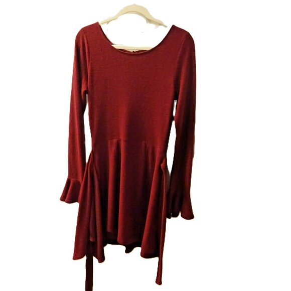 Lulu's Exclusive Burgundy Faux Wrap Long Bell Sleeve Women‎ Sweater Dress Med - Picture 7 of 9